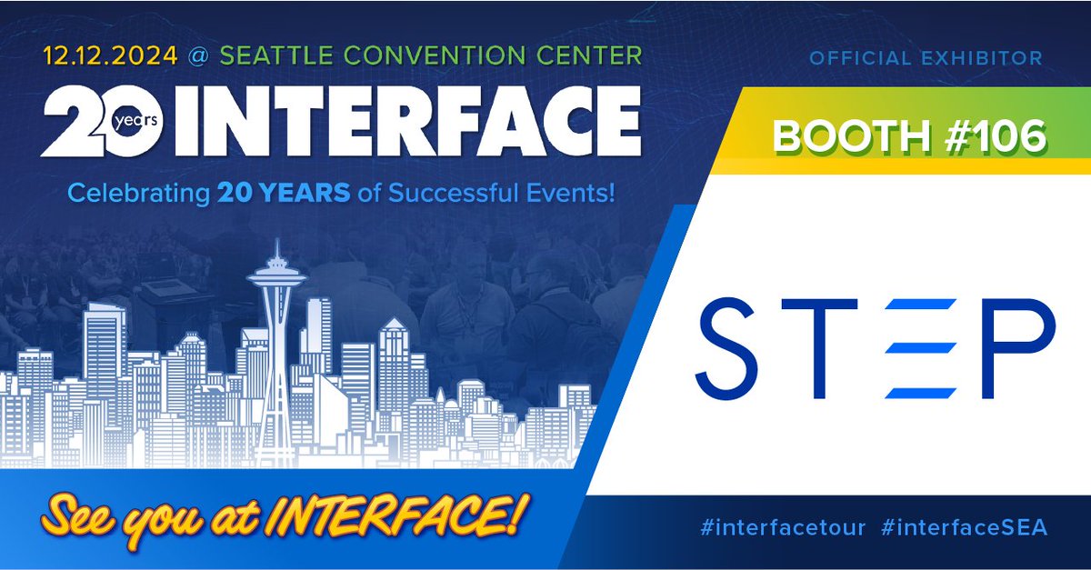 STEP is proud to be sponsoring and exhibiting at INTERFACE Seattle on Thursday, December 12th at the Seattle Convention Center! This FREE, CPE-accredited educational conference for IT professionals focuses on the latest IT developments.

Register here: hubs.ly/Q02-1t_p0