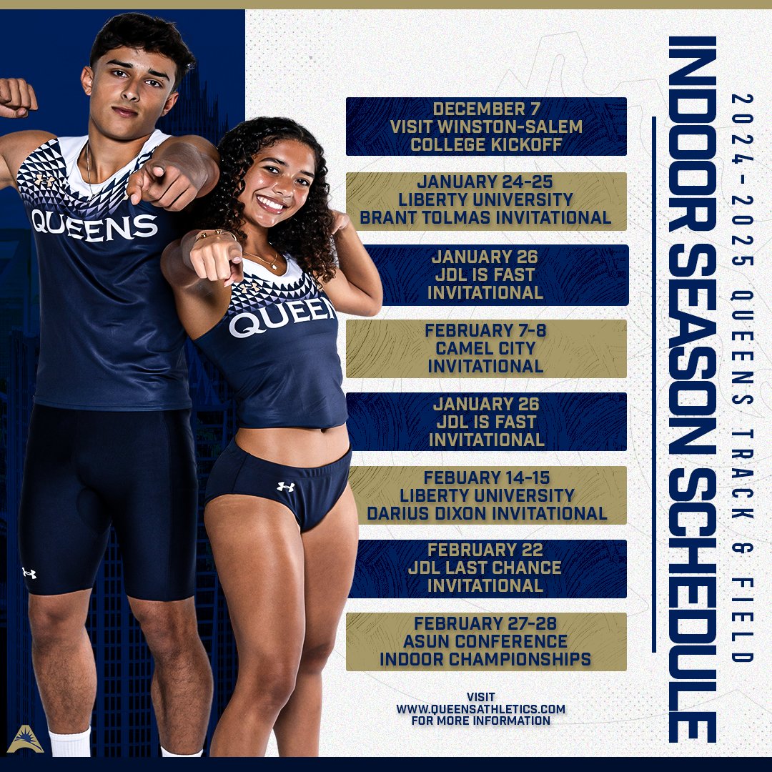 QueensTrack1's tweet photo. The 2024-25 INDOOR SEASON gets underway this Saturday in Winston-Salem!

#RoyalsRise | #QUeenCity | #CLT https://t.co/leQj2ibKLt