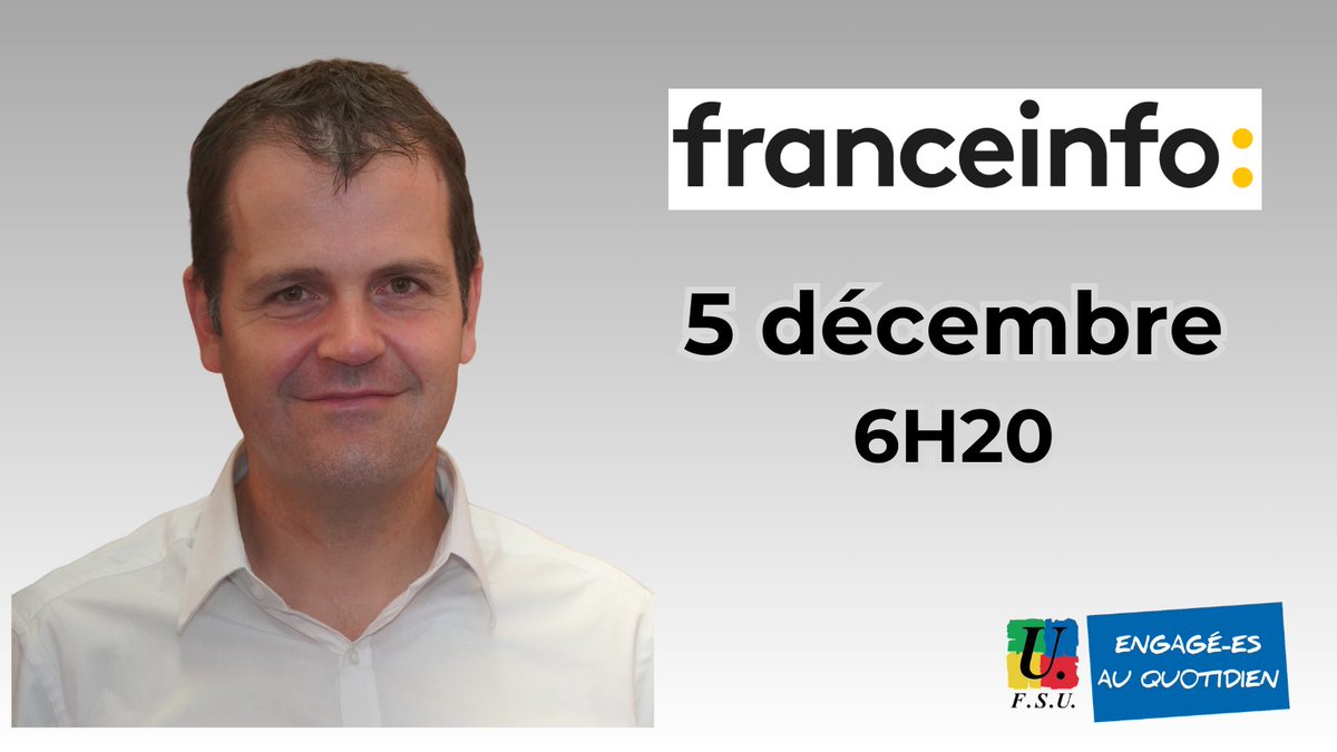 Journée d'action et de grève du jeudi 5 décembre. La FSU est mobilisée avec les agent.es de la Fonction publique. 
Retrouvez Benoît Teste sur France Info.