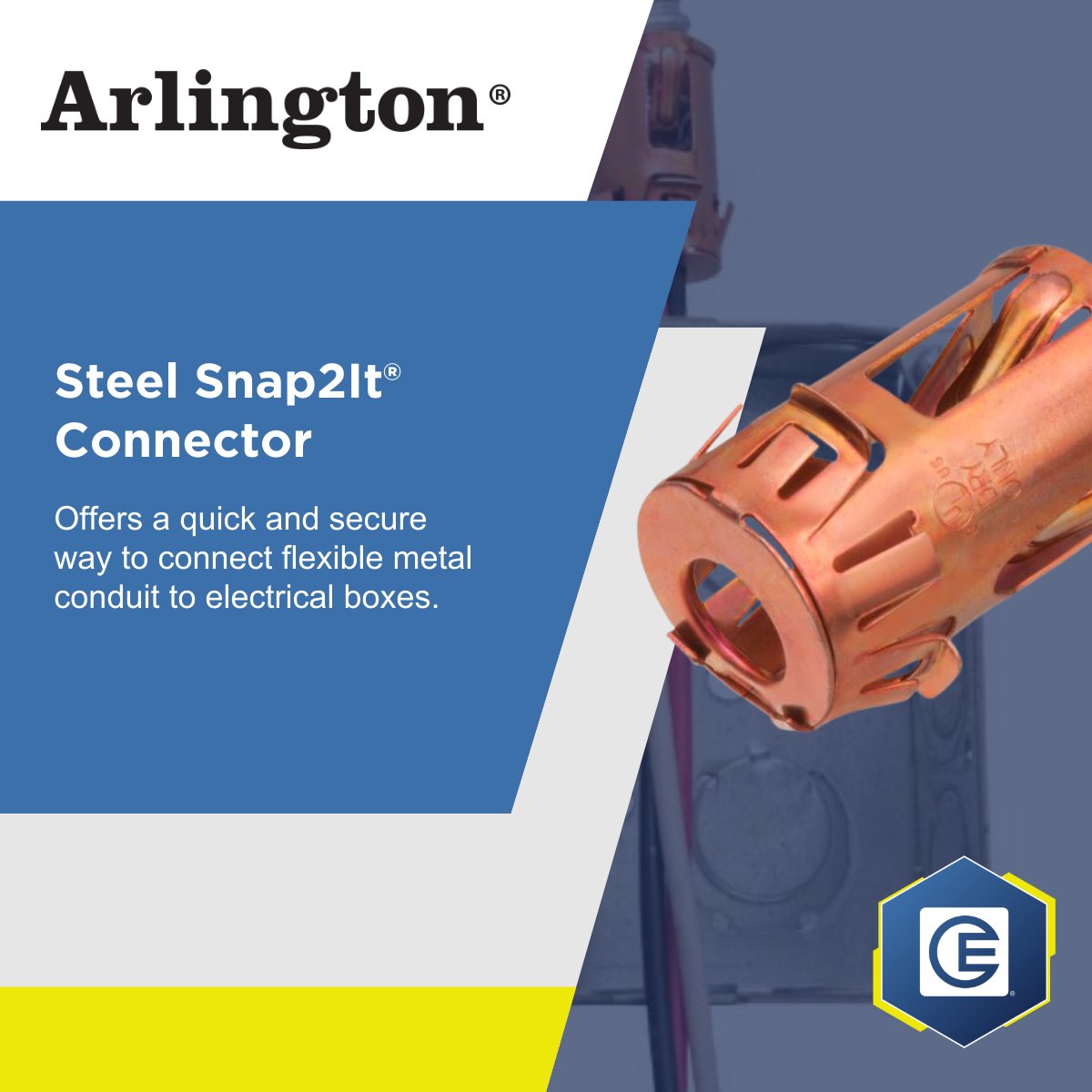 CrescentElectrc's tweet image. Speed up your installations with the Steel Snap2It® Connector by Arlington. Tool-free and reliable, it ensures a secure connection for flexible metal conduit.  

Learn more! ow.ly/OLUU50UgmTz

#ArlingtonFittings #ElectricalSolutions #EfficientInstallation