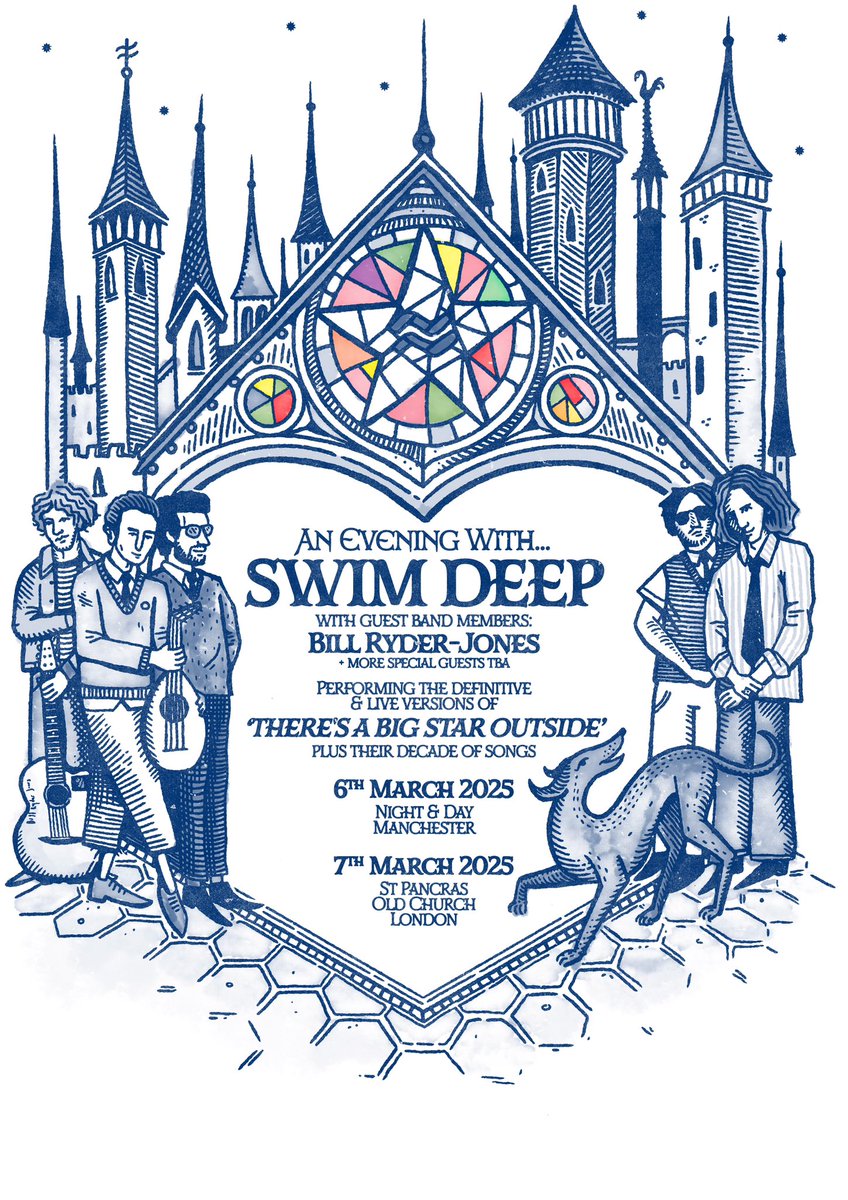 SWIM_DEEP's tweet image. It’s an honour to announce these very special intimate evenings, where we will accompanied by honorary band member @BRyderJones for two nights only. Limited pre-sale tomorrow 10am. General sale Friday 10am ≈ ☆

Poster by @CameronJLWest