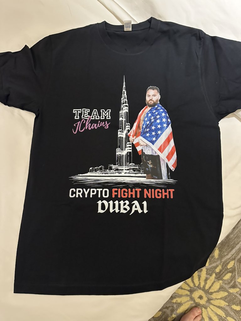 jchains's tweet image. All geared up and ready for @CryptoFightWeek! 🥊🔥

Huge shoutout to @MarketCipher1 and the legend himself @RealCryptoFace1 for the support. The MC logo is repping big time on the fight night kit!

Special mention to my corner guy @6am_Doug, who’s rocking the official Team…