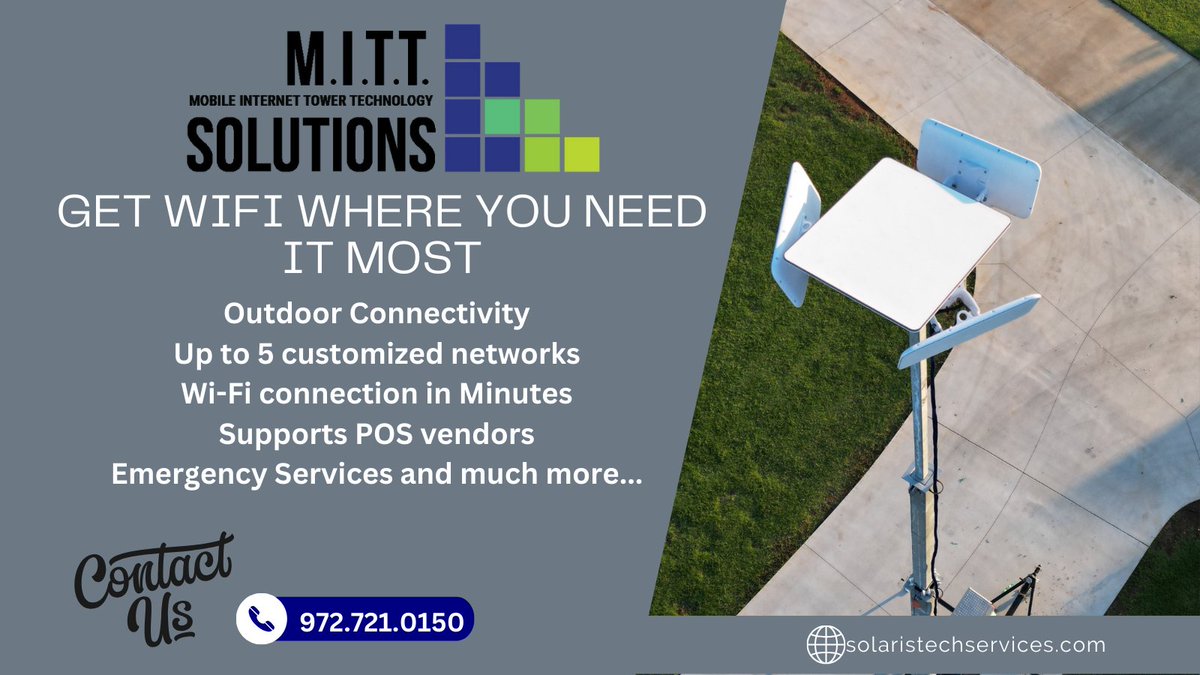 SolarisTechnolo's tweet photo. Our mobile WiFi units are ideal for any outdoor event that needs WiFi. Call us today to speak with one of our MITT Specialists about your connectivity needs. #MobileWiFi #EventConnectivity #WiFiSolutions #TechForEvents #ConnectivityExperts https://t.co/pGyQncxbbe