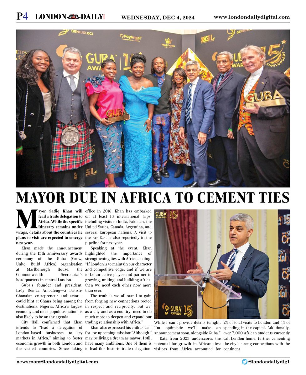 London Daily (@londondailydig1) on Twitter photo Mayor to Visit Africa to Cement Ties - <a href="/MayorofLondon/">Mayor of London, Sadiq Khan</a> attends <a href="/GUBAAwards/">GUBA (Grow, Unite, Build, Africa) Awards</a> -- Story in London Daily- bit.ly/3CV2axc @azeezlite1 Mayor to Visit Africa to Cement Ties - <a href="/MayorofLondon/">Mayor of London, Sadiq Khan</a> attends <a href="/GUBAAwards/">GUBA (Grow, Unite, Build, Africa) Awards</a> -- Story in London Daily- bit.ly/3CV2axc @azeezlite1