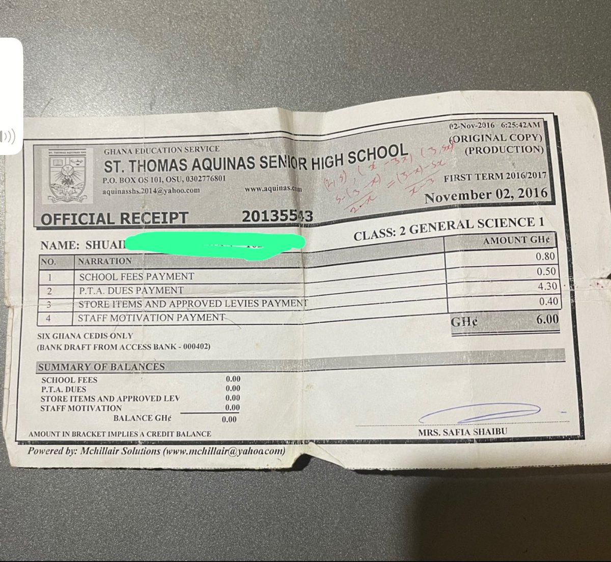 ShuaibRahman16's tweet photo. What he said is nothing but the truth…. This was my fees in Nov 2016 as a day student in St Thomas Aquinas https://t.co/kMNJDYj3QA