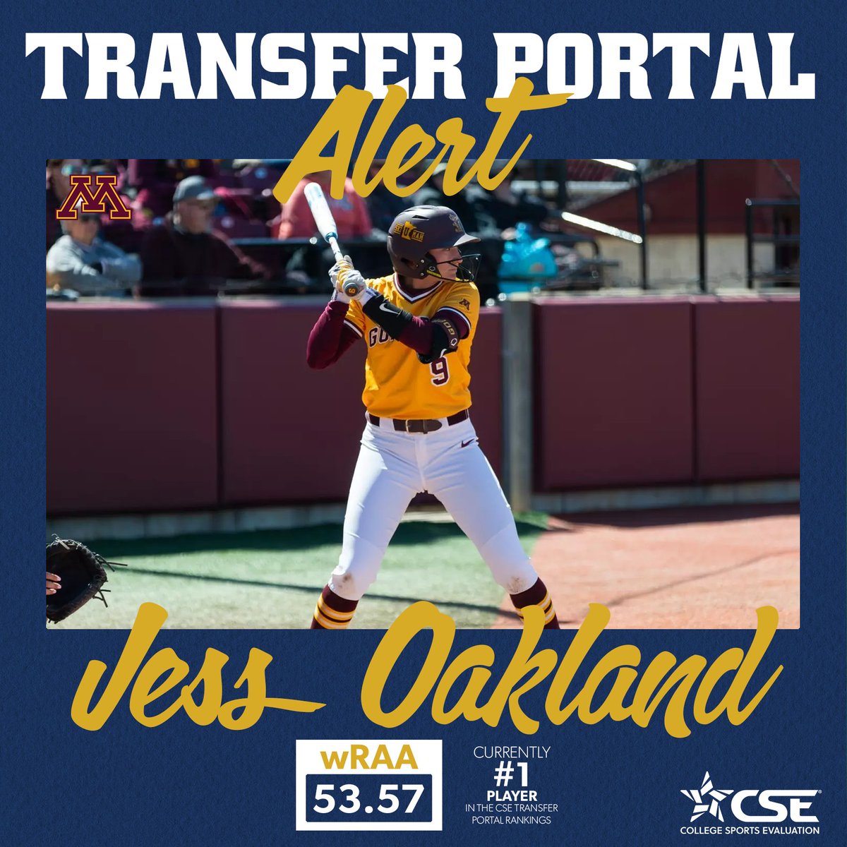 Top talent alert!!

Find player data insights on Jess Oakland in the CSE Transfer Portal Rankings. Jess is an All American and Big 10 Player of the Year. 

View rankings here &gt;&gt; triplecrownsports.co/41kWnLk

#cse #transferportal #player rankings