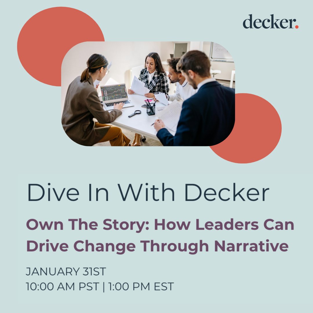 🚀 Ready to lead through change? Discover how storytelling can drive successful transformation in our upcoming webinar!🌟 

Learn to:
- Align personal &amp; org change
- Craft stories that inspire
- Engage &amp; empower your team

Register now: decker.zoom.us/meeting/regist…