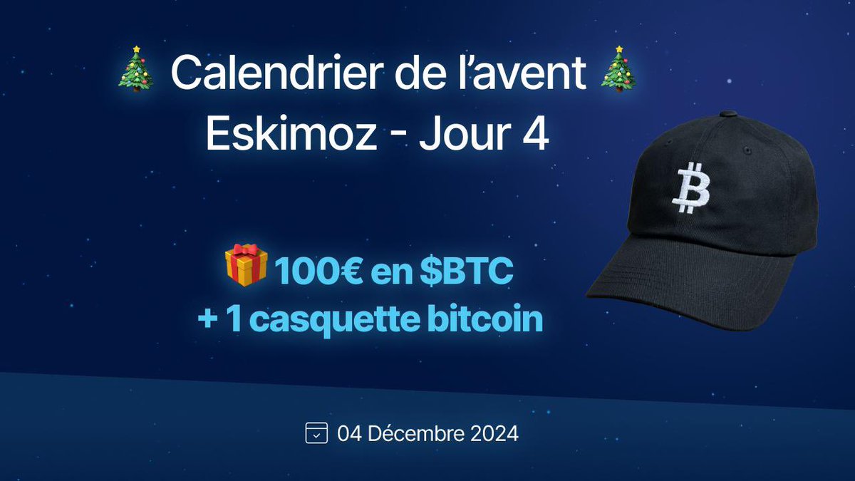 EskimozNFT's tweet photo. 🎁 GIVEAWAY : 100€ en BTC et 1 casquette Bitcoin à gagner 🎁

Le géant francophone Bitstack arrive pour vous gâter 🥶

🌲 Pour fêter notre snapshot et le 4ème jour de Décembre, participe au giveaway :

→ Follow @EskimozNFT et @bitstack 
→ Like et RT ce post
→ Identifie 2 personnes en commentaire 

À noter, le snapshot de la Genesis aura lieu dans moins de 6H.
Grosse news à prévoir 🤫

La banquise vous souhaite bonne chance 🔥