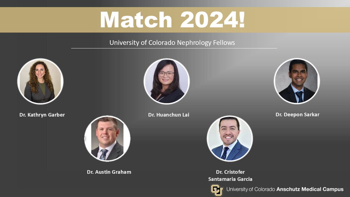 University of Colorado Nephrology (@cu_kidney) on Twitter photo 🔥🔥We are thrilled to announce that <a href="/CU_Kidney/">University of Colorado Nephrology</a> matched all five fellowship positions!👏
Congratulations to Drs. Kathryn Garber, Austin Graham, Nana Lai, Cristofer Santamaria Garcia & Deepon Sarkar
🔥🎉👏🎊‼️ 🔥🔥We are thrilled to announce that <a href="/CU_Kidney/">University of Colorado Nephrology</a> matched all five fellowship positions!👏
Congratulations to Drs. Kathryn Garber, Austin Graham, Nana Lai, Cristofer Santamaria Garcia & Deepon Sarkar
🔥🎉👏🎊‼️