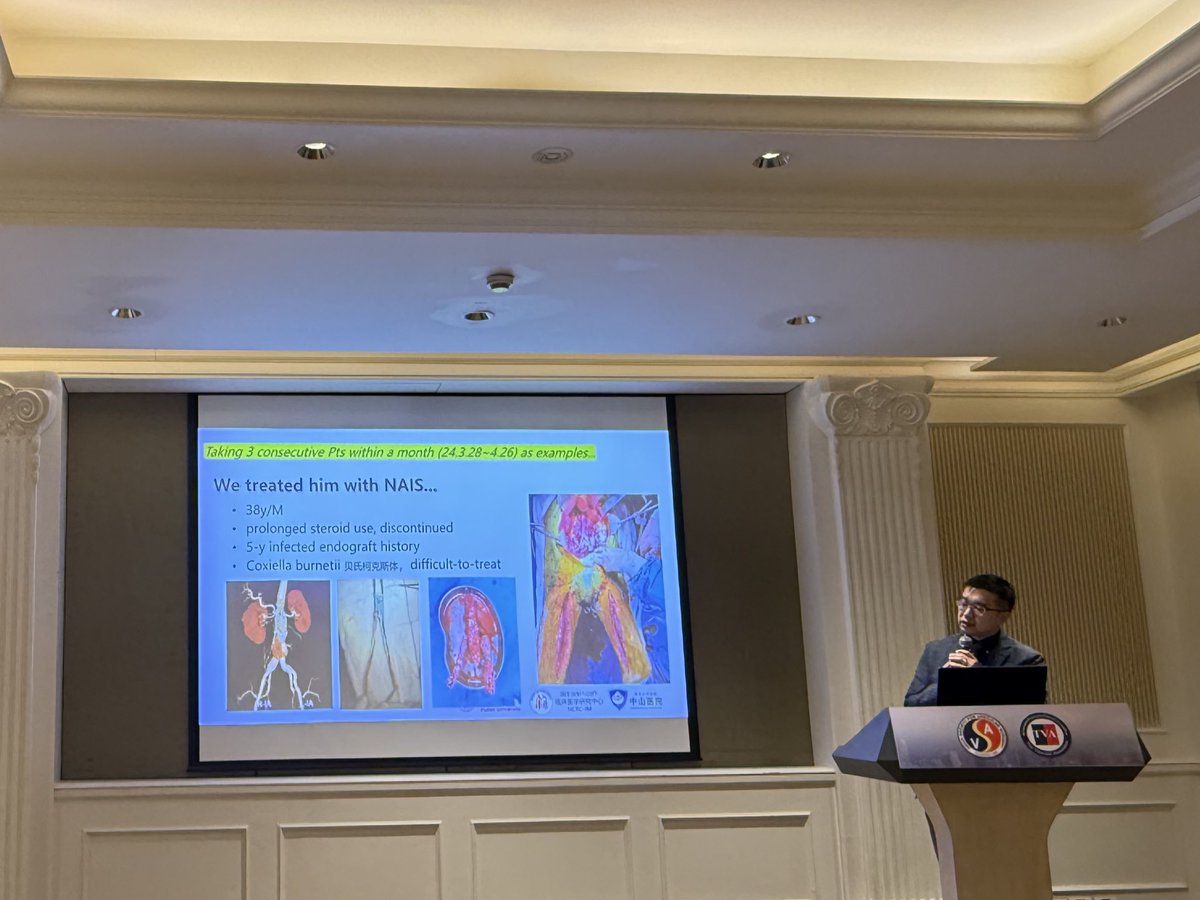 yuejianing's tweet photo. Delighted to share my 2-year data on infected AAA (iAAA) at #ASVS. This includes personal insights from managing 37 iAAA cases, 13 of which involved #NAIS procedure. Honored to take a photo with the #ASVS president @kamphol and Prof.Jackie Ho. https://t.co/CZXT9ox9f7