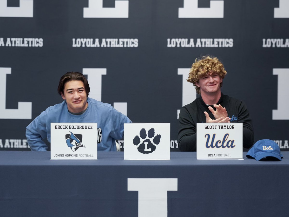 𝐂𝐨𝐦𝐦𝐢𝐭𝐦𝐞𝐧𝐭 𝐃𝐚𝐲 • Proud to celebrate both Scott and Brock for making it official today!

• DE/LB Scott Taylor ’25 - UCLA
• DB Brock Bojorquez ’25 - Johns Hopkins

#LoyolaFootball | #GoCubs