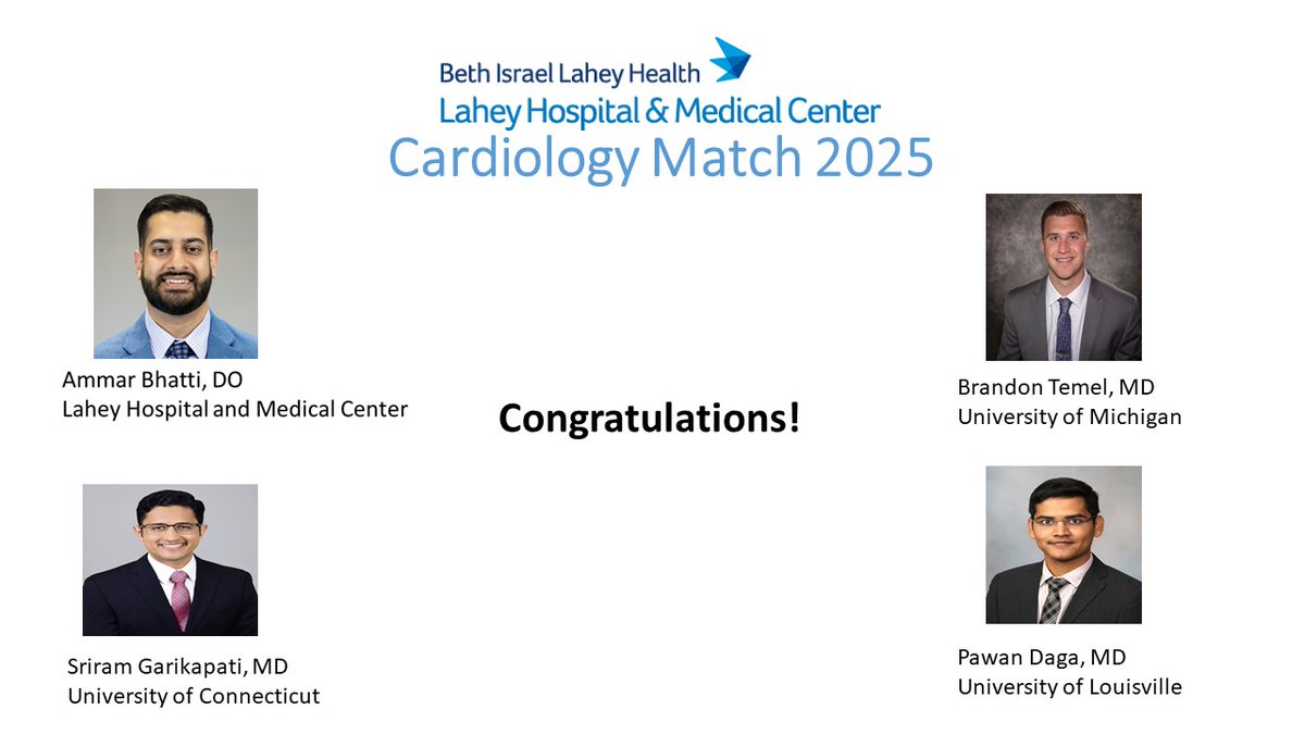Saurabh S Dani, MD, MSc (@saurabhsdani) on Twitter photo Thrilled to have matched a fantastic group <a href="/LaheyCardiology/">Lahey Cardiology</a> for Cardiology Fellowship 2025!
<a href="/AmmarWB/">Ammar Bhatti DO</a> <a href="/BrandonTemelMD/">Brandon Temel</a> <a href="/SriramG999/">Sriram Garikapati</a> <a href="/PawanDagaMD/">Pawan Daga</a> Looking forward to working with you! Thrilled to have matched a fantastic group <a href="/LaheyCardiology/">Lahey Cardiology</a> for Cardiology Fellowship 2025!
<a href="/AmmarWB/">Ammar Bhatti DO</a> <a href="/BrandonTemelMD/">Brandon Temel</a> <a href="/SriramG999/">Sriram Garikapati</a> <a href="/PawanDagaMD/">Pawan Daga</a> Looking forward to working with you!