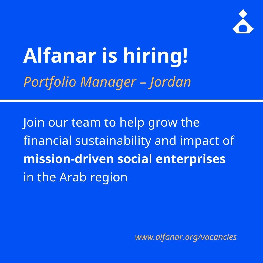 We're #hiring! Join our team in Jordan as our new Portfolio Manager and help oversee our growing portfolio of mission-driven #socialenterprises. 

Apply here before 18 December: alfanar.org/vacancies