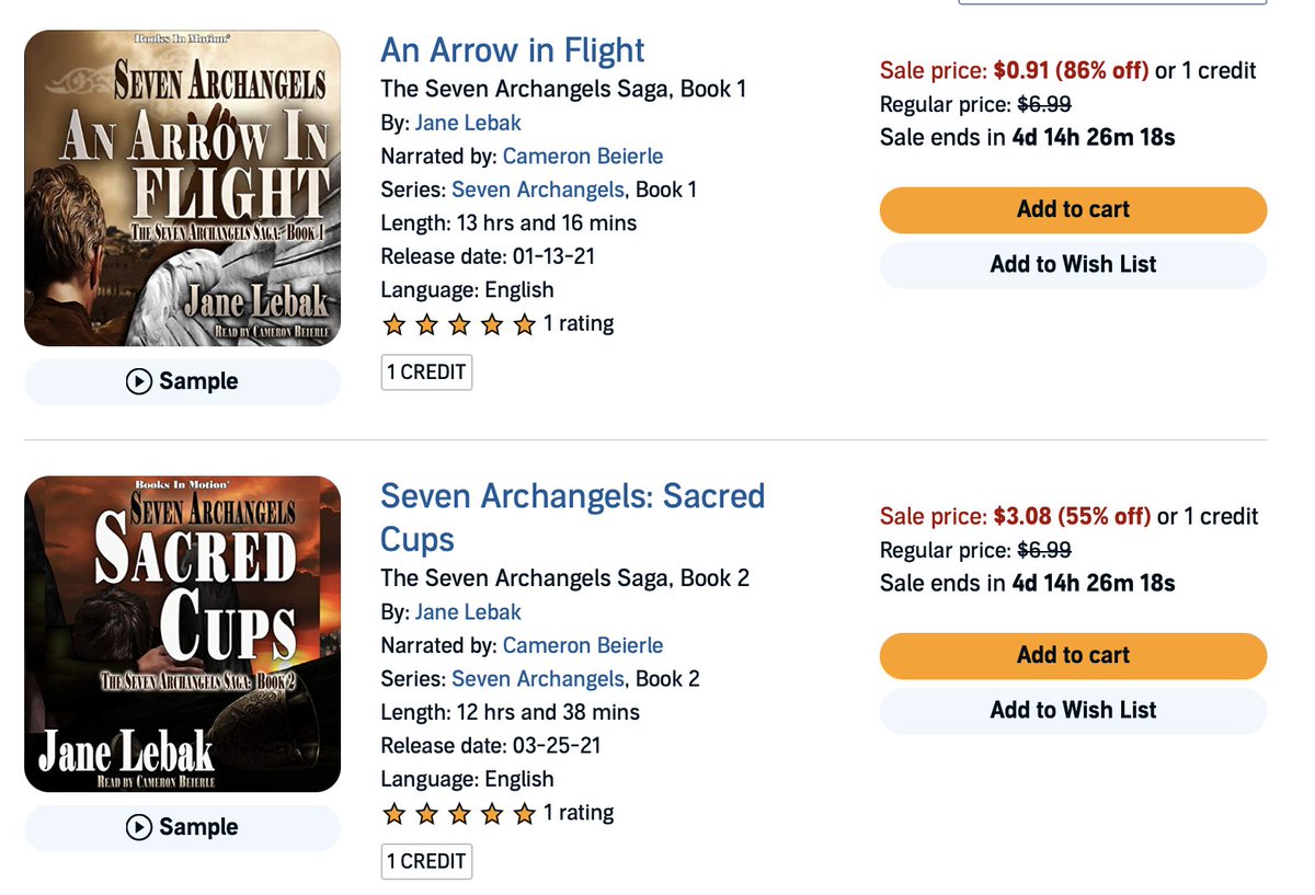 Audible put all six of my "Seven Archangels Saga" audiobooks on sale for a ridiculous price. If you've ever wanted six audiobooks about angels for under $16, now may be your only chance. (Heck, I may buy Arrow. It's under a dollar!)

audible.com/author/Jane-Le…