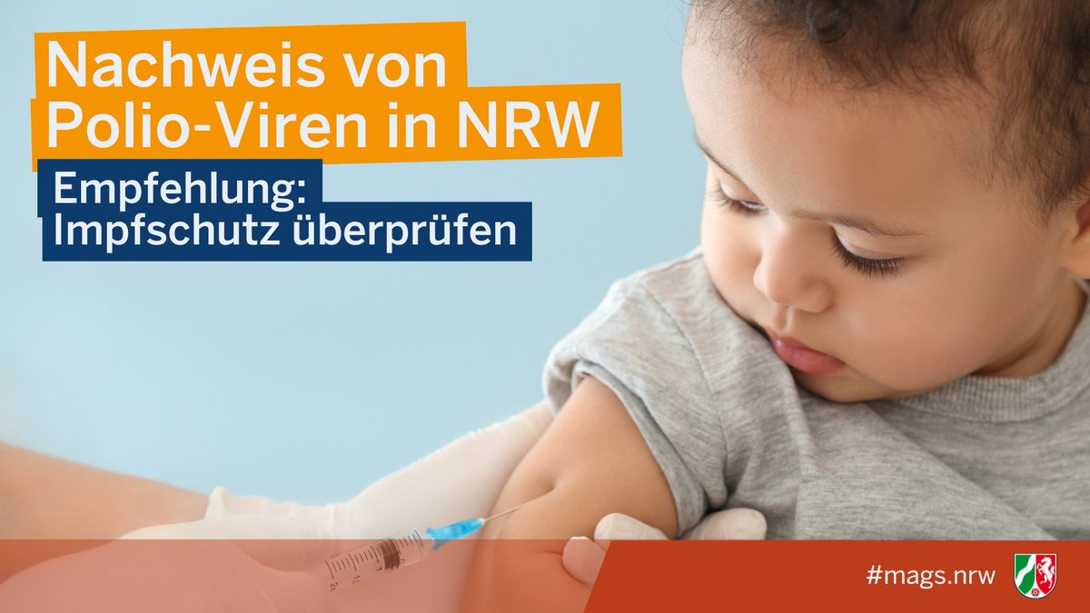 Nach #Bonn u. #Köln sind #Polio-Viren in #NRW auch im Abwasser in #Düsseldorf nachgewiesen worden. Das Infektionsrisiko ist weiterhin äußerst gering. Großteil der Bevölkerung ist vollständig geimpft und bestmöglich geschützt. Empfehlung: Impfschutz prüfen. mags.nrw/nachweis-impfi…