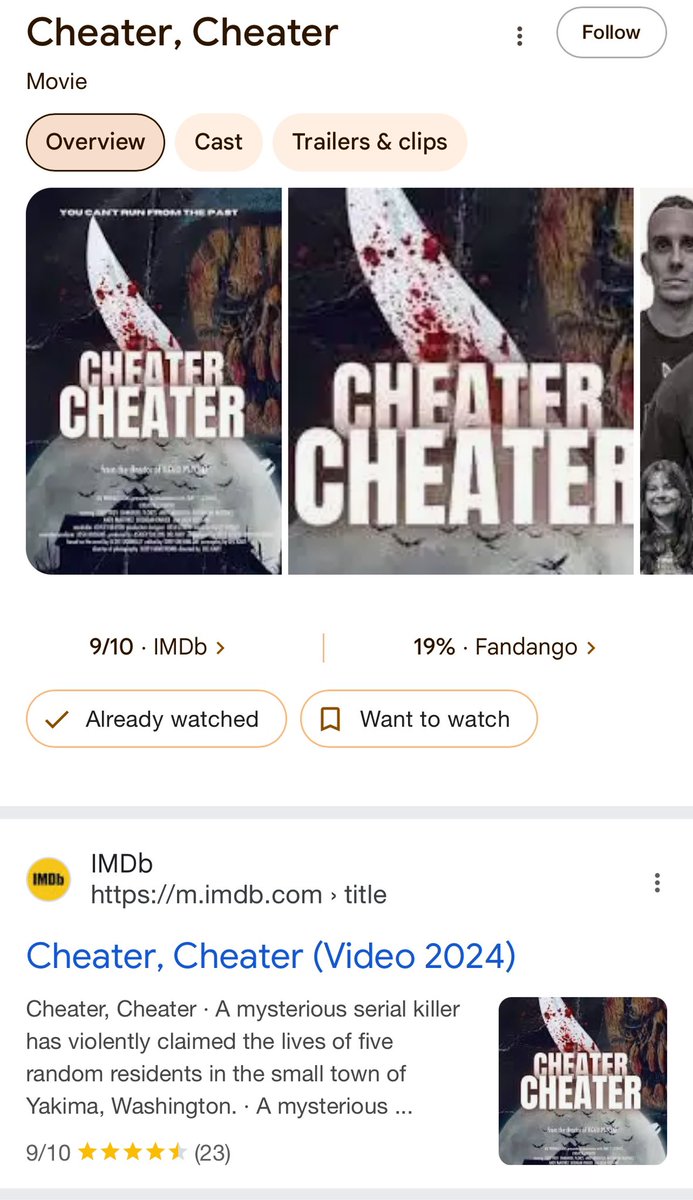 Djkary8's tweet image. Have you left your rating/review for ‘Cheater, Cheater’ on IMDb? If you have a second, follow the link and let us know what you thought of the movie! imdb.com/title/tt179095…

#cheatercheater #IMDb #imdbpro #ImdbRating #movies  #horror #horrorfans #horrorcommunity  #moviereview