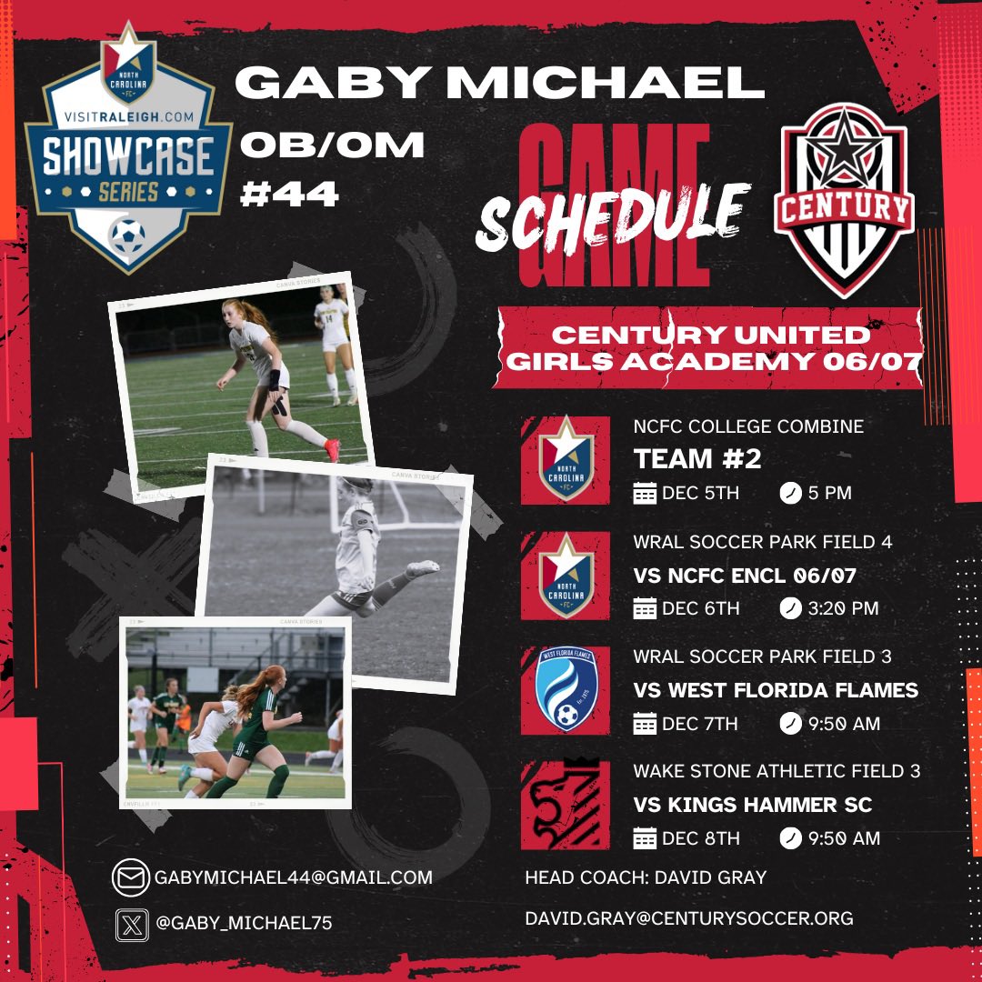 I’m so excited to play in the college combine and 3 games this weekend!! <a href="/Century_Utd/">Century United</a> <a href="/GAcademyLeague/">Girls Academy</a> <a href="/ImCollegeSoccer/">College Soccer Truth ™</a> <a href="/ImYouthSoccer/">ECNL/GA/Recruiting/College Soccer</a> <a href="/TheSoccerWire/">SoccerWire</a> <a href="/SSN_NCAASoccer/">Sidelines - College Soccer</a>