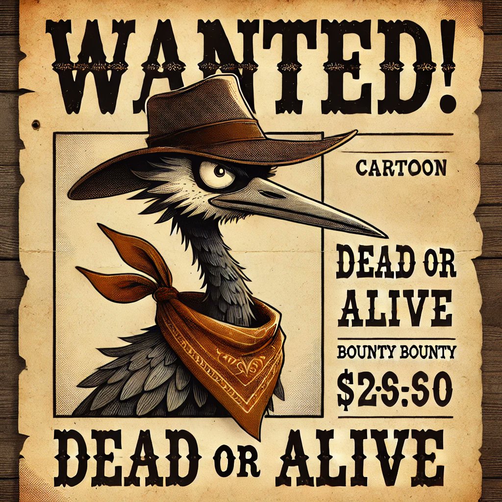 Craneonsol's tweet photo. WANTED! 🦩🔍

The infamous Crane Outlaw is on the loose! Dead or alive, the bounty stands tall. 💰💥

Can the #CraneCommunity bring this legend to justice? 

#FlyOrCry #CryptoOutlaw #CraneToken https://t.co/gjs8poPO1p