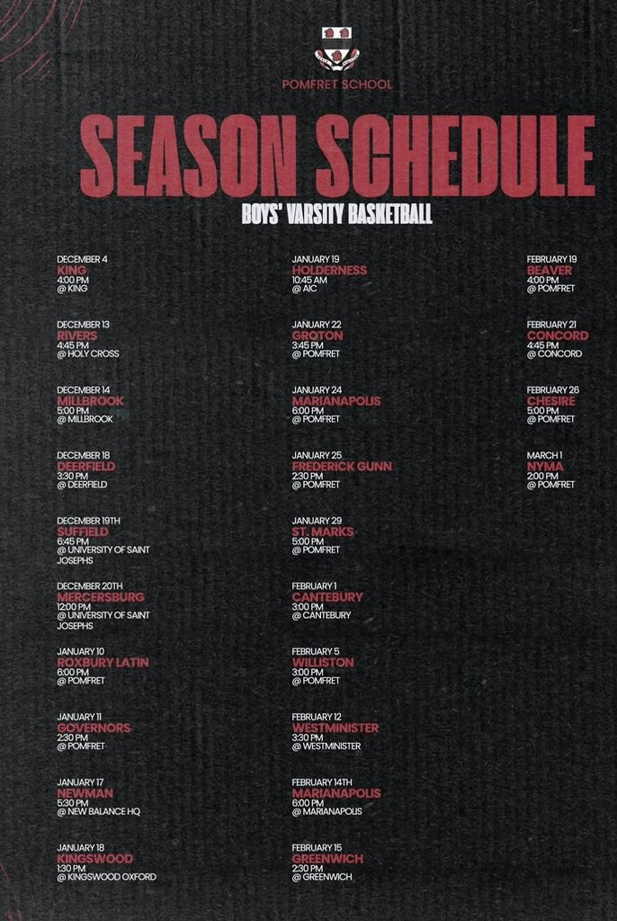 COACHES CHECK OUT POMFRET PREP SCHOOL SCHEDULE CLASS OF 25’ <a href="/KevinClarke23/">Kev</a> is looking to have a break out year! @CoachRonnie_