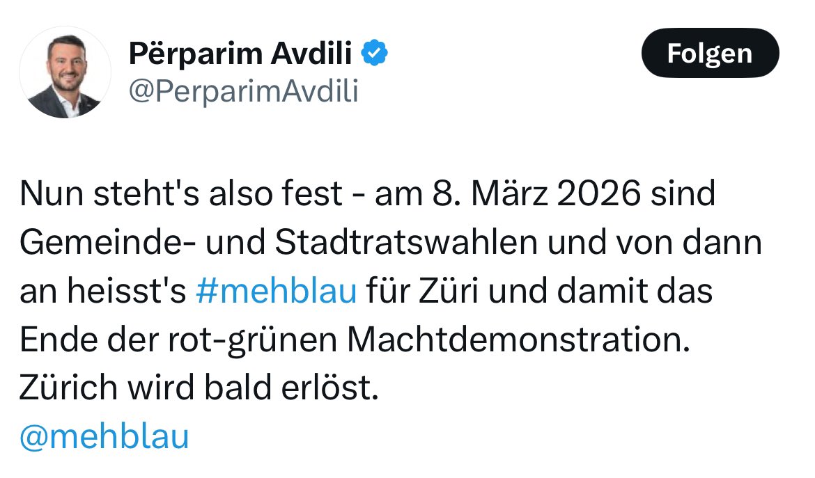 Lustig, der FDP-Präsi geht in nicht zu übertreffender Überheblichkeit davon aus, dass die FDP mit ihrer inhaltsleeren mehblau-Politik gewinnen wird. Naja, denke die Bevölkerung der Stadt Zürich will keine Steuersenkung, Autoförderung oder irgendwelche asozialen Kürzungen 💁🏼‍♂️