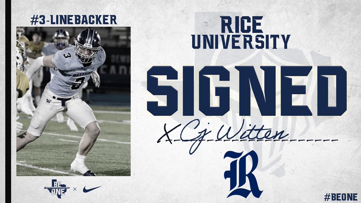 Congratulations to CJ Witten on signing with Rice!  

#BeOne