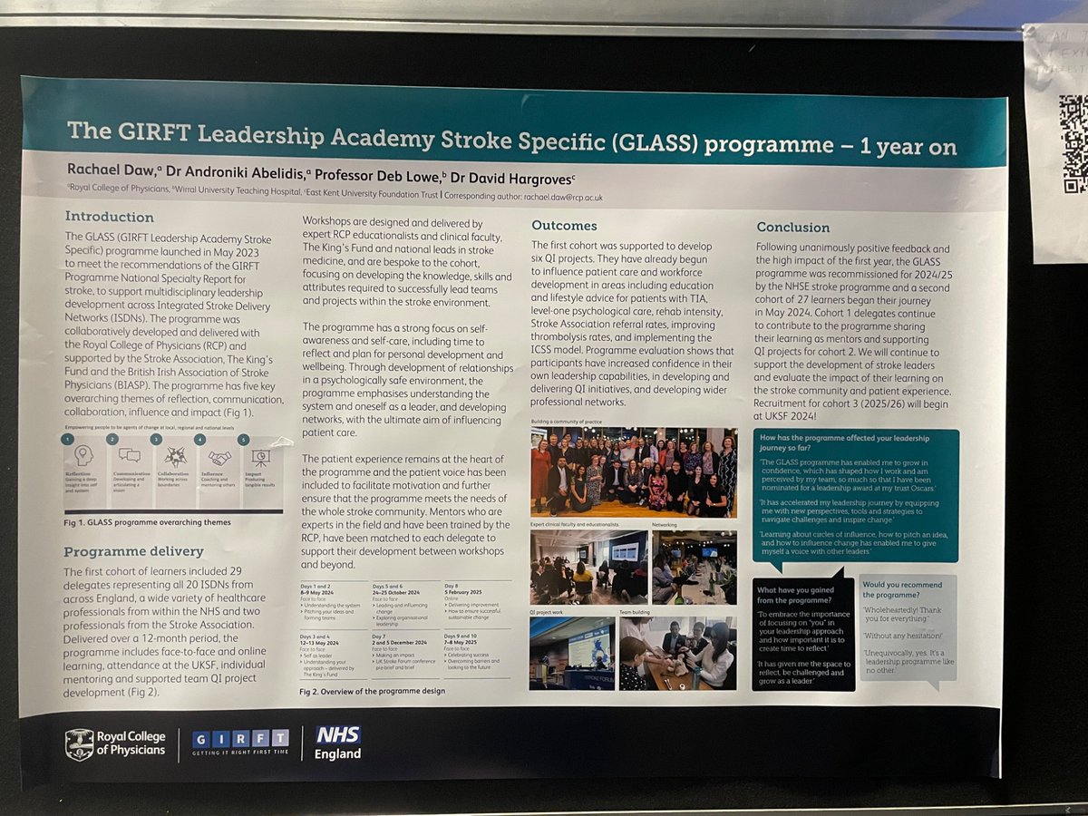 rachdawphysio's tweet photo. Another great day at #UKSF2024. It's been great to see and hear the enthusiasm of the GLASS delegates for the program and share our poster in the tour! @NHSGIRFT @RCPhysicians @Deborah71247971 @HargrovesDavid https://t.co/pdKieTp2ED