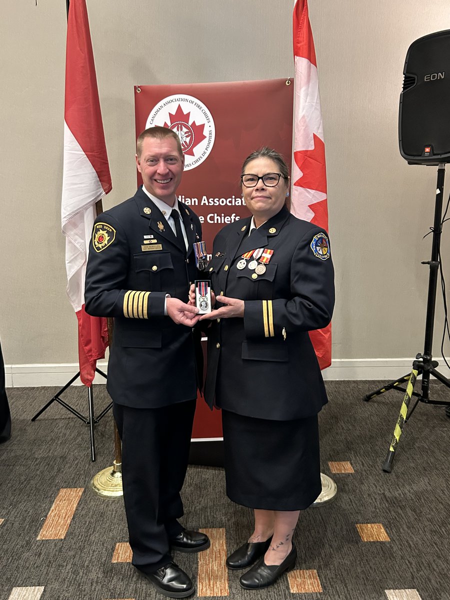 NIFSC_CA's tweet image. NIFSC is proud to celebrate our very own Michelle Vandevord, Interim Executive Director, and Arnold Lazare, Indigenous Fire Marshal Service, on receiving the prestigious King Charles III Coronation Medal.

This honor was presented by the Canadian Association of Fire Chiefs.