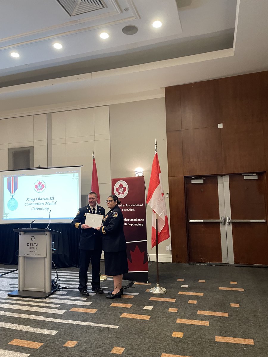 NIFSC_CA's tweet image. NIFSC is proud to celebrate our very own Michelle Vandevord, Interim Executive Director, and Arnold Lazare, Indigenous Fire Marshal Service, on receiving the prestigious King Charles III Coronation Medal.

This honor was presented by the Canadian Association of Fire Chiefs.