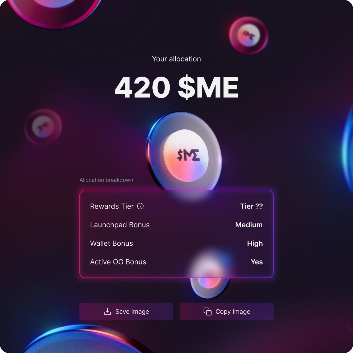 $ME (@mefndn) on Twitter photo 1/ Christmas came early because the $ME eligibility checker is NOW LIVE! Show us yours 🤩
Visit mefoundation.com to link your cross chain wallets and check your total $ME allocation. You'll need your desktop & <a href="/MagicEden/">Magic Eden 🪄</a>'s mobile app.
All allocations are final. 1/ Christmas came early because the $ME eligibility checker is NOW LIVE! Show us yours 🤩
Visit mefoundation.com to link your cross chain wallets and check your total $ME allocation. You'll need your desktop & <a href="/MagicEden/">Magic Eden 🪄</a>'s mobile app.
All allocations are final.