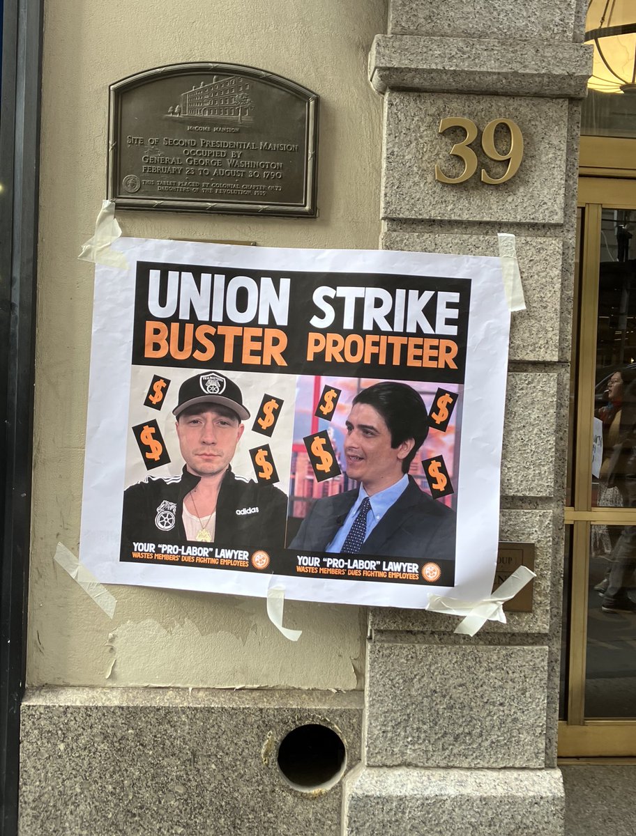 UAWStaffUnited's tweet image. It’s strike day 3 and we’re picketing Eisner Dictor & Lamadrid (@BenjaminDictor @ThomasLamadrid) in downtown Manhattan. These are the “lawyers in service of the working people” that the @UAW is using to bust our union 🤡