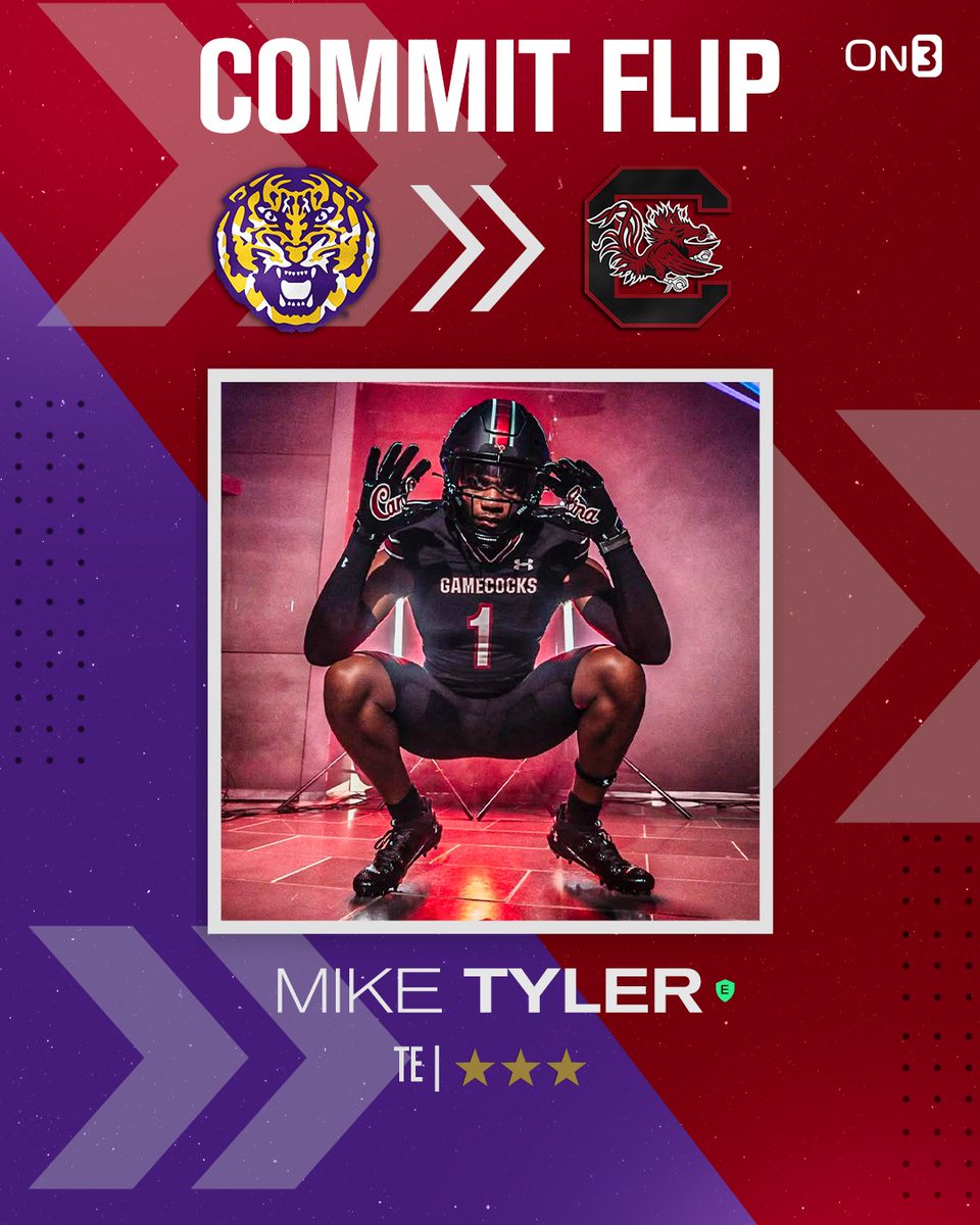 🚨BREAKING🚨 2025 TE Mike Tyler has flipped his commitment from LSU to South Carolina🤙

More from <a href="/ChadSimmons_/">ChadSimmons</a>: on3.com/news/south-car…