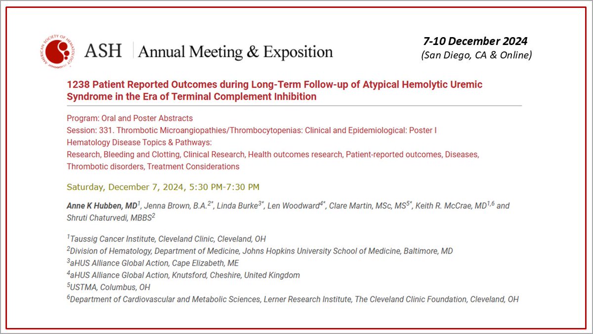 aHUS Alliance Action (@ahusallianceact) on Twitter photo Upcoming, 7-10 Dec 2024: the 66th ASH Annual Meeting & Exposition in San Diego, CA & Online. #ASH24 Time to consider coining a new #hematology #SoMe hashtag: #RareHeme
<a href="/ASH_hematology/">ASH</a> <a href="/BloodClotDoc/">Shruti Chaturvedi</a> <a href="/AnneHubbenMD/">Anne Hubben, MD</a>
#raredisease #aHUS #atypicalHUS #complement #TMA #cmTMA Upcoming, 7-10 Dec 2024: the 66th ASH Annual Meeting & Exposition in San Diego, CA & Online. #ASH24 Time to consider coining a new #hematology #SoMe hashtag: #RareHeme
<a href="/ASH_hematology/">ASH</a> <a href="/BloodClotDoc/">Shruti Chaturvedi</a> <a href="/AnneHubbenMD/">Anne Hubben, MD</a>
#raredisease #aHUS #atypicalHUS #complement #TMA #cmTMA