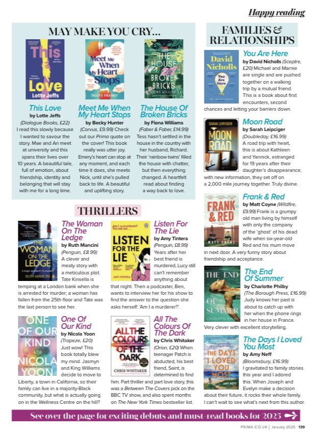 Nina Pottell (@matineegirl) on Twitter photo Ta dah! My Books of the Year for <a href="/PrimaMag/">Prima Magazine</a>.
2024 has been amazing for reading.
<a href="/Katyemdavies/">Kate Davies</a> <a href="/kirstycapes/">Kirsty Capes</a> @Cocomellor94189 <a href="/jennieg_author/">Jennie Godfrey</a> Graham Norton, Lotte Jeffs <a href="/Bookish_Becky/">Becky Hunter</a> <a href="/FeeWilliams75/">Fiona Williams</a> <a href="/RuthMancini1/">Ruth Mancini</a> <a href="/NicolaYoon/">Nicola updates</a> <a href="/amytintera/">Amy Tintera</a> <a href="/WhittyAuthor/">Chris Whitaker</a> David Nicholls Ta dah! My Books of the Year for <a href="/PrimaMag/">Prima Magazine</a>.
2024 has been amazing for reading.
<a href="/Katyemdavies/">Kate Davies</a> <a href="/kirstycapes/">Kirsty Capes</a> @Cocomellor94189 <a href="/jennieg_author/">Jennie Godfrey</a> Graham Norton, Lotte Jeffs <a href="/Bookish_Becky/">Becky Hunter</a> <a href="/FeeWilliams75/">Fiona Williams</a> <a href="/RuthMancini1/">Ruth Mancini</a> <a href="/NicolaYoon/">Nicola updates</a> <a href="/amytintera/">Amy Tintera</a> <a href="/WhittyAuthor/">Chris Whitaker</a> David Nicholls