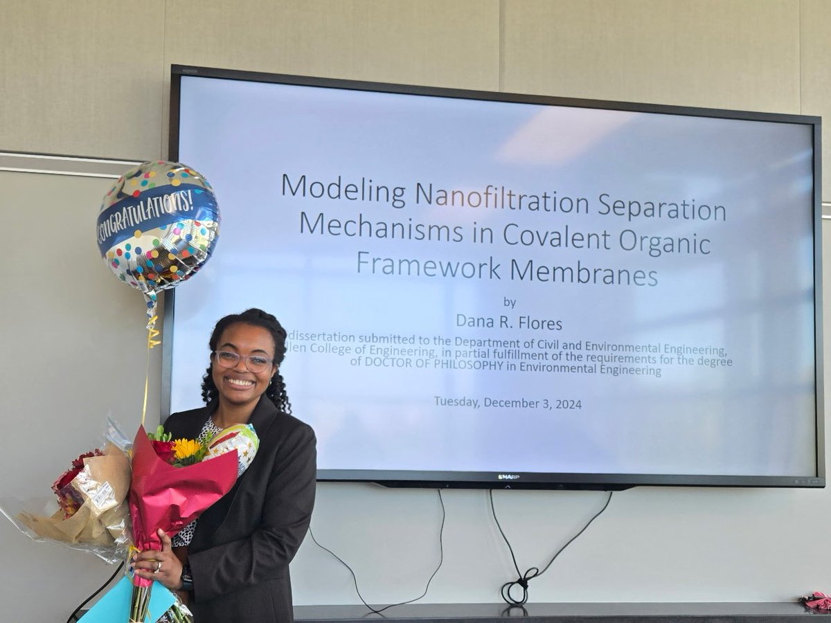 shaffer_lab's tweet image. Introducing Dr. Dana R. Flores! 👏👏Congratulations Dana on the successful defense of your Ph.D. dissertation &quot;Modeling Nanofiltration Separation Mechanisms in Covalent Organic Framework Membranes.&quot; 🍾🥳 We are so proud of your accomplishments! Congrats! @UHEngineering #PhDone