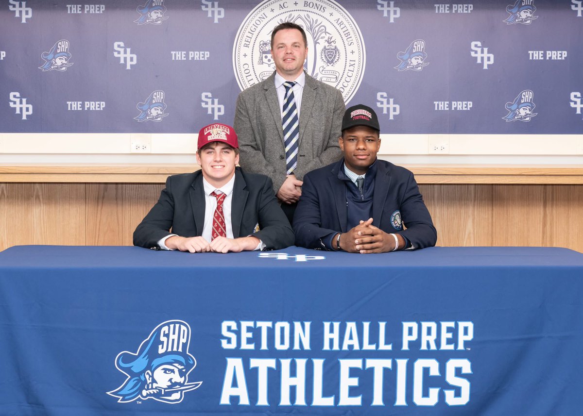 SHP_Athletics's tweet photo. Congratulations to SHP Football student-athletes James Dunnemann (Fordham) and Justin Cook (Lafayette) who participated in today's signing day at The Prep! #HZF https://t.co/HgdVv5R9W6