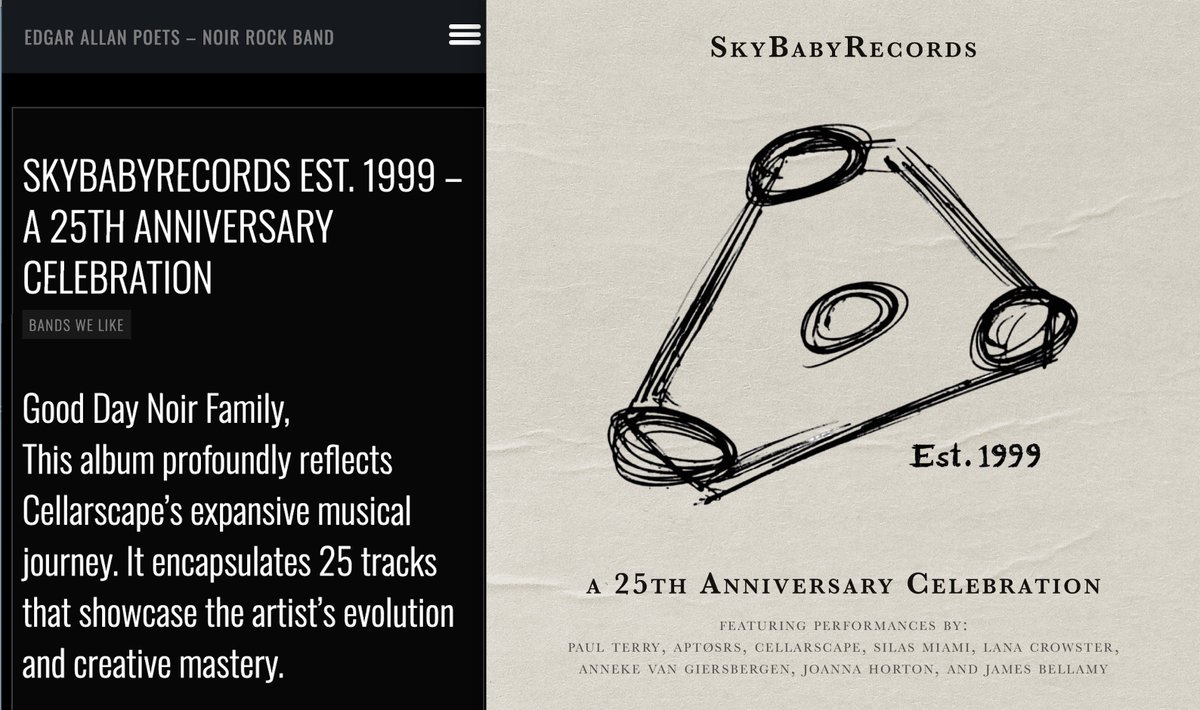 Paul Terry (@cellarscape) on Twitter photo "Encapsulates 25 tracks that showcase the artist's evolution and creative mastery." – <a href="/edgarallanpoets/">Edgar Allan Poets</a>
Full review: edgarallanpoets.com/skybabyrecords…
(reviewing my new album 'SkyBabyRecords Est. 1999 – A 25th Anniversary Celebration') "Encapsulates 25 tracks that showcase the artist's evolution and creative mastery." – <a href="/edgarallanpoets/">Edgar Allan Poets</a>
Full review: edgarallanpoets.com/skybabyrecords…
(reviewing my new album 'SkyBabyRecords Est. 1999 – A 25th Anniversary Celebration')
