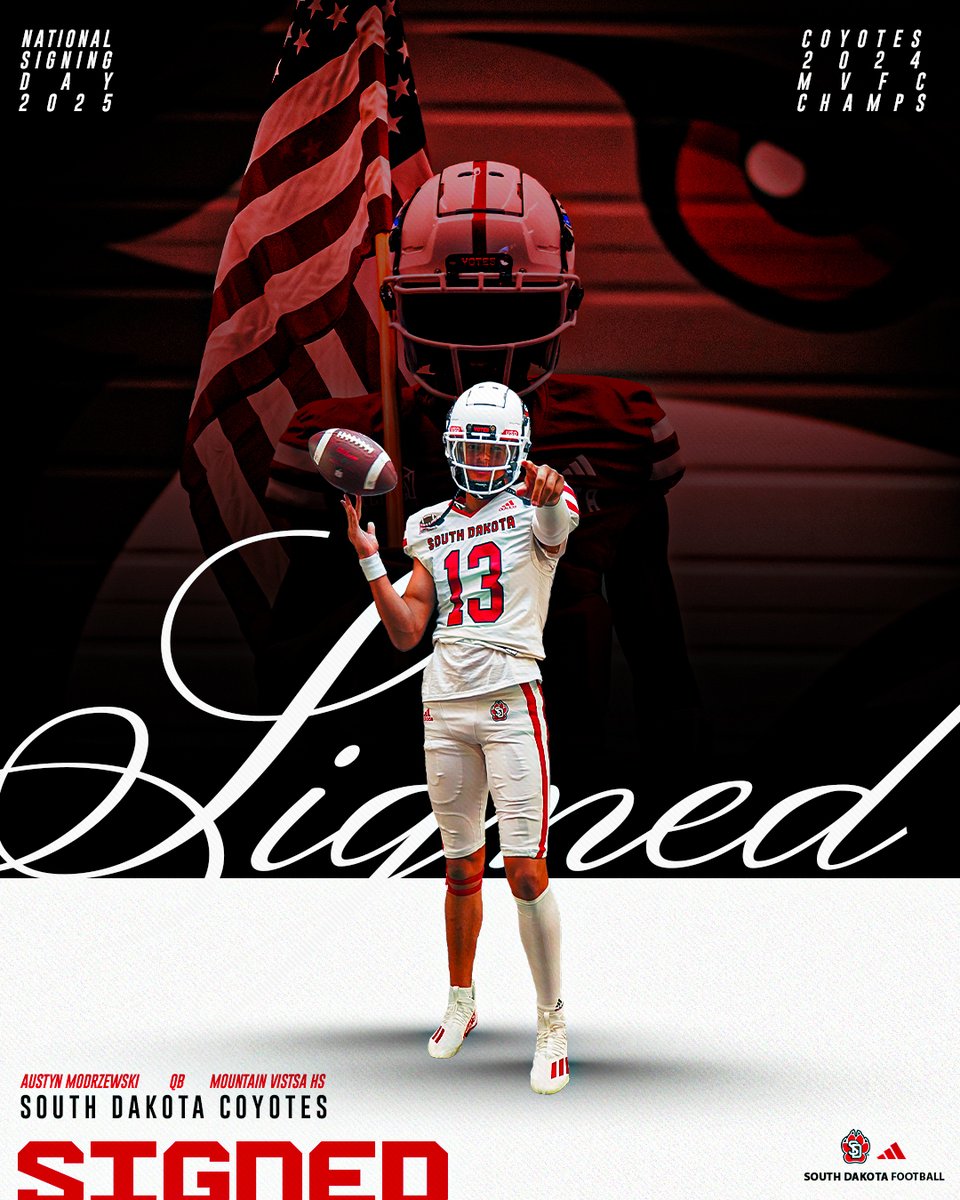 SDCoyotesFB's tweet image. 𝐒𝐈𝐆𝐍𝐄𝐃 🖊️

𝐀𝐮𝐬𝐭𝐲𝐧 𝐌𝐨𝐝𝐫𝐳𝐞𝐰𝐬𝐤𝐢 (QB)

Colorado 🛫 South Dakota 

#GoYotes x #WeAreSouthDakota