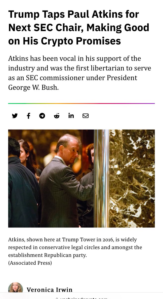 JohnReedStark's tweet photo. SEC Chair Gensler Pulls Off The First Reverse Saturday Night Massacre . . .  

It looks like former SEC Commissioner Paul Atkins will be the next SEC Chair. A phenomenal choice. 

But meanwhile, current SEC Chair Gary Gensler is quietly working behind the scenes to lead the SEC from the grave. Along these lines, Gensler just promoted three of the best, brightest, experienced and most dedicated crypto-enforcement lawyers in SEC ranks to senior executive positions —running the SEC’s Trial Unit and running the SEC’s Crypto Unit.

Interestingly, the SEC has not publicly announced these promotions and seems to be keeping them quiet (which is unprecedented). But these well-deserved promotions are a done deal.  

The Stark reality is that it looks like the crypto-fight is on post-January 20th. So get ready for World War III on day one Chair Atkins, because these three crypto-enforcement lawyers, who are now in charge, are some of the best in the business and will not roll over easily.

Fail not at your peril Big Crypto because the SEC has not quite given up yet.