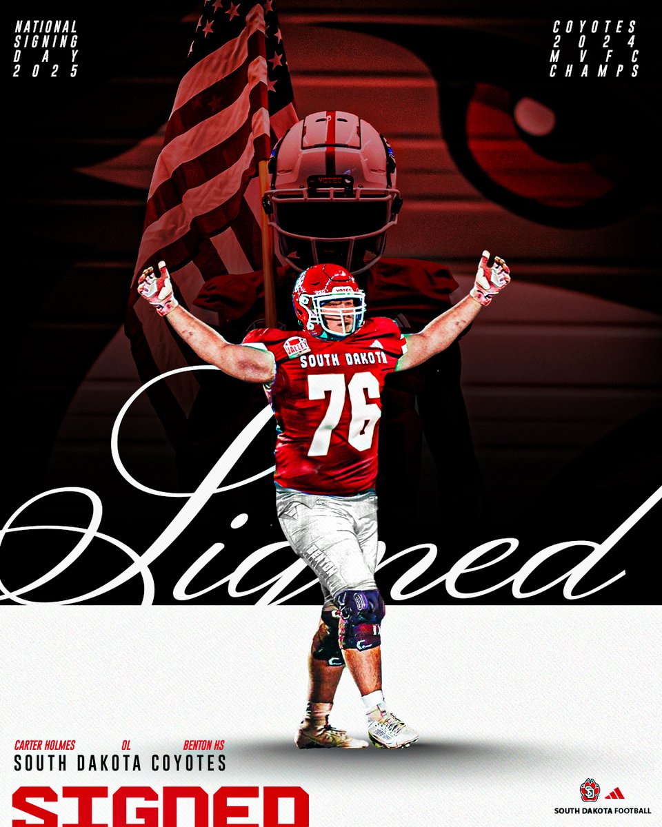 𝐒𝐈𝐆𝐍𝐄𝐃 🖊️

𝐂𝐚𝐫𝐭𝐞𝐫 𝐇𝐨𝐥𝐦𝐞𝐬 (OL, Iowa)

Welcome to Vermillion!

#GoYotes x #WeAreSouthDakota