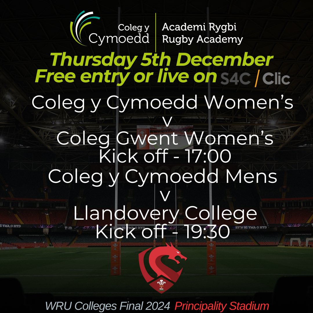 CYC Rugby Union (@cycrugbyunion) on Twitter photo WRU Colleges Final 2024: Itโs a Cymoedd double at <a href="/principalitysta/">Principality Stadium</a> Tomorrow evening ๐ Our Womenโs team kicks off at 17:00, followed by the Menโs team at 19:30.
A fantastic achievement for our students and the college!โฌ๐ฉ #CYCRugby WRU Colleges Final 2024: Itโs a Cymoedd double at <a href="/principalitysta/">Principality Stadium</a> Tomorrow evening ๐ Our Womenโs team kicks off at 17:00, followed by the Menโs team at 19:30.
A fantastic achievement for our students and the college!โฌ๐ฉ #CYCRugby