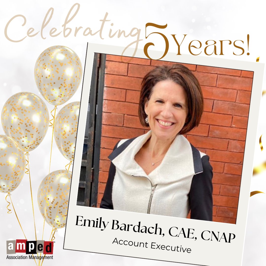 AMPEDstaff's tweet photo. Happy 5 years to Emily Bardach, Executive Director of the APTA Academy of Leadership and Innovation, the National Air Filtration Association, and the American Wire Producers Association. Plus mentor and friend to many! So glad to have you on the AMPED team, Emily! #ampedlife https://t.co/b1BRSqlasI