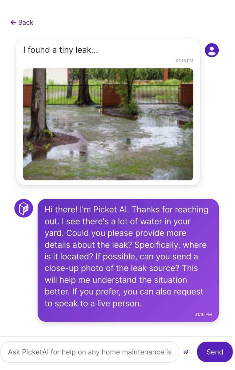 OfficialPicket's tweet photo. Picket's Home Maintenance AI is having none of our shenanigans! 🤣 

The chat bot is designed to help resolve common household issues through combination of photos and messages and takes its job very seriously! https://t.co/nYLUPSptb1