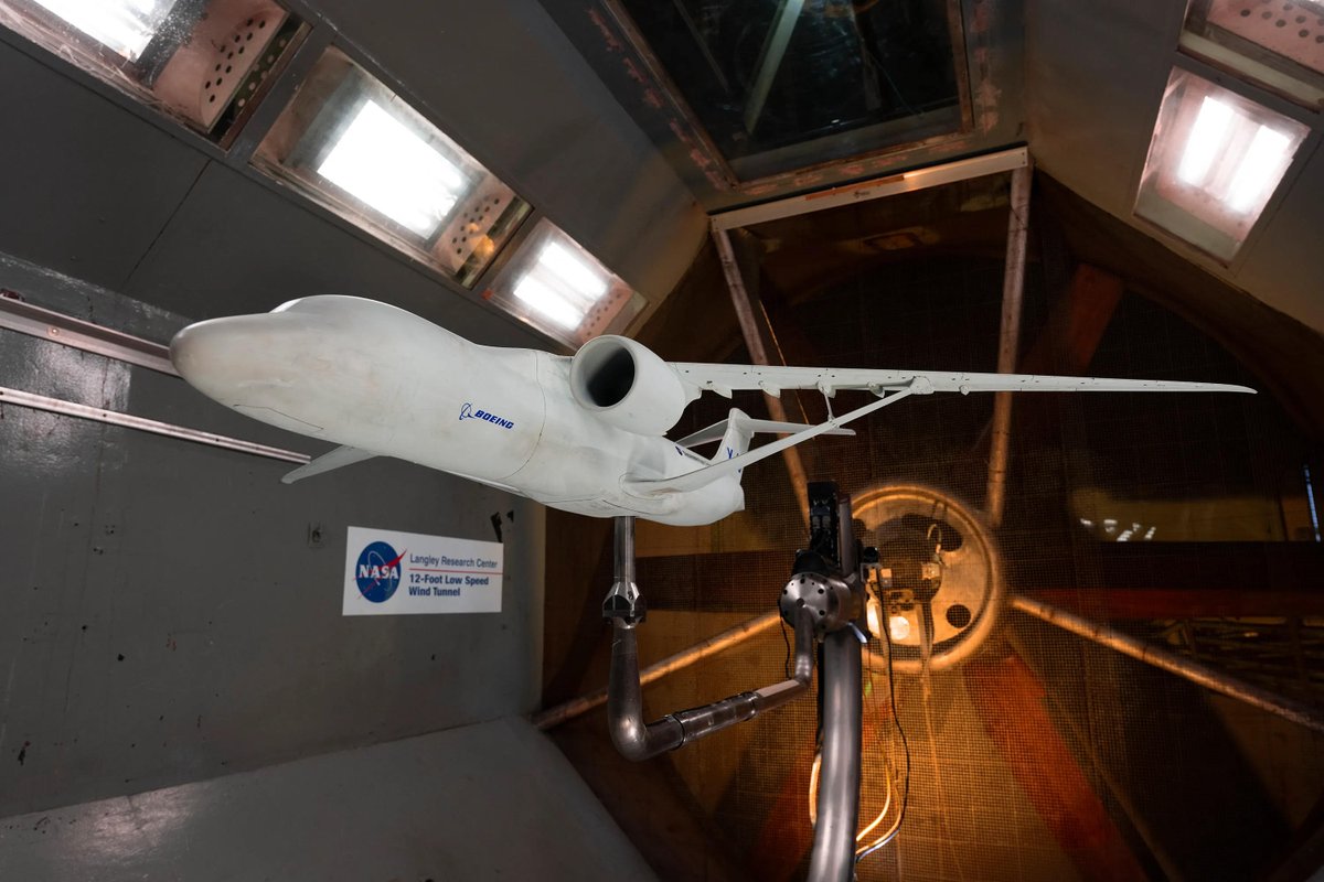 NASAaero's tweet photo. Greener skies are on the horizon 🌱 NASA's Sustainable Flight Demonstrator project recently completed a key phase of wind tunnel tests, using a model of the X-66 @NASA_Langley.✈️ 
Learn more:https://t.co/YK3hnP46dw https://t.co/WD8eTstKMk