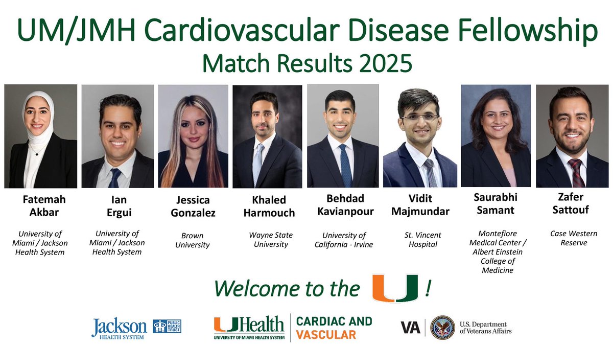 On behalf of the faculty, fellows, staff, and all our UM/JMH cardiovascular family we would like to welcome our incoming fellowship class for 2025!! Congrats and we look forward to working with you all very soon!