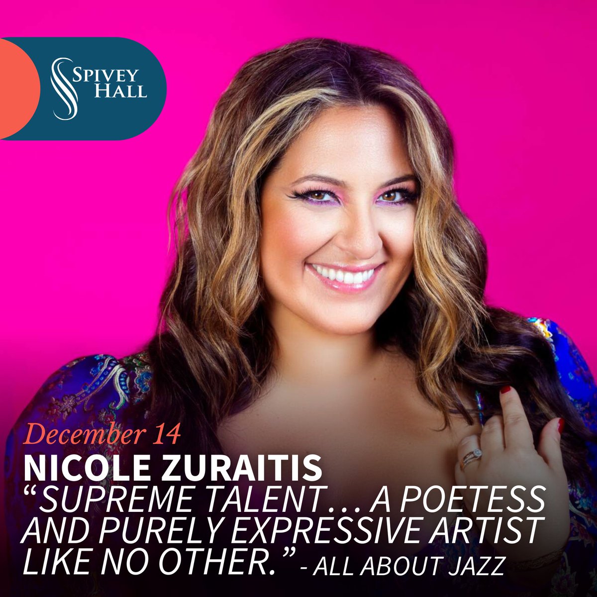 𝗛𝗮𝗽𝗽𝘆 𝗗𝗲𝗰𝗲𝗺𝗯𝗲𝗿. We have the perfect event to get you into the holiday spirit coming to #SpiveyHall on December 14. 

🎄🎶Enjoy an evening of jazz by Grammy® Award-winning artist, <a href="/nicoleZmusic/">Nicole Zuraitis</a>. Get tickets today at spiveyhall.org ✨