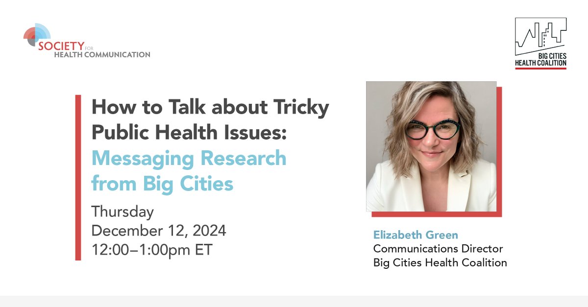 Time is running out to register for this webinar featuring Elizabeth Green from Big Cities Coalition. Learn what city residents believe about key issues &amp; how to talk persuasively about public health solutions. Register today! ow.ly/tCwx50U9SIs