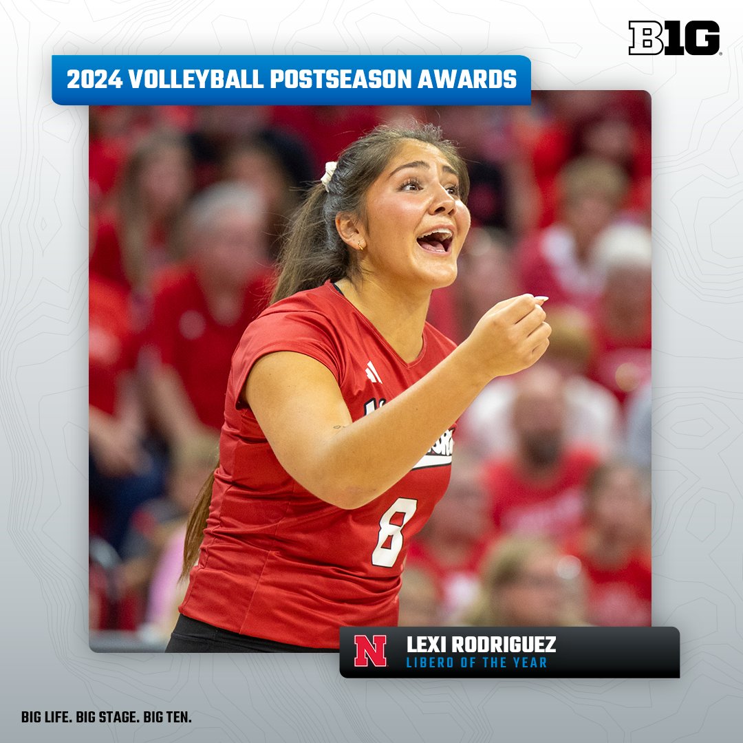 𝘾𝙤𝙣𝙜𝙧𝙖𝙩𝙪𝙡𝙖𝙩𝙞𝙤𝙣𝙨 to the #B1GVolleyball Libero of the Year - <a href="/HuskerVB/">Nebraska Volleyball</a>'s Lexi Rodriguez!

🔗 bit.ly/4gdvTQN