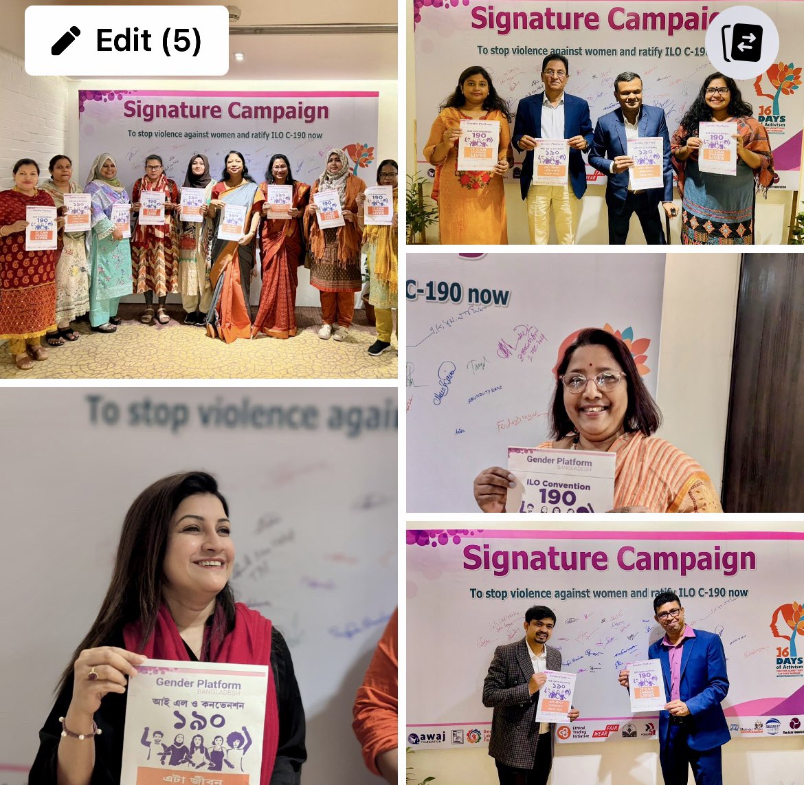 Awaj_fdn's tweet photo. To celebrate the ongoing #16DaysofActivism2024 to end violence against Women & Girls, Gender Platfrom Bangladesh members took part in a poster campaign. They called for the Bangladesh Government to #ratifyILOC190
#NoGBV https://t.co/ogCUty2Ywt