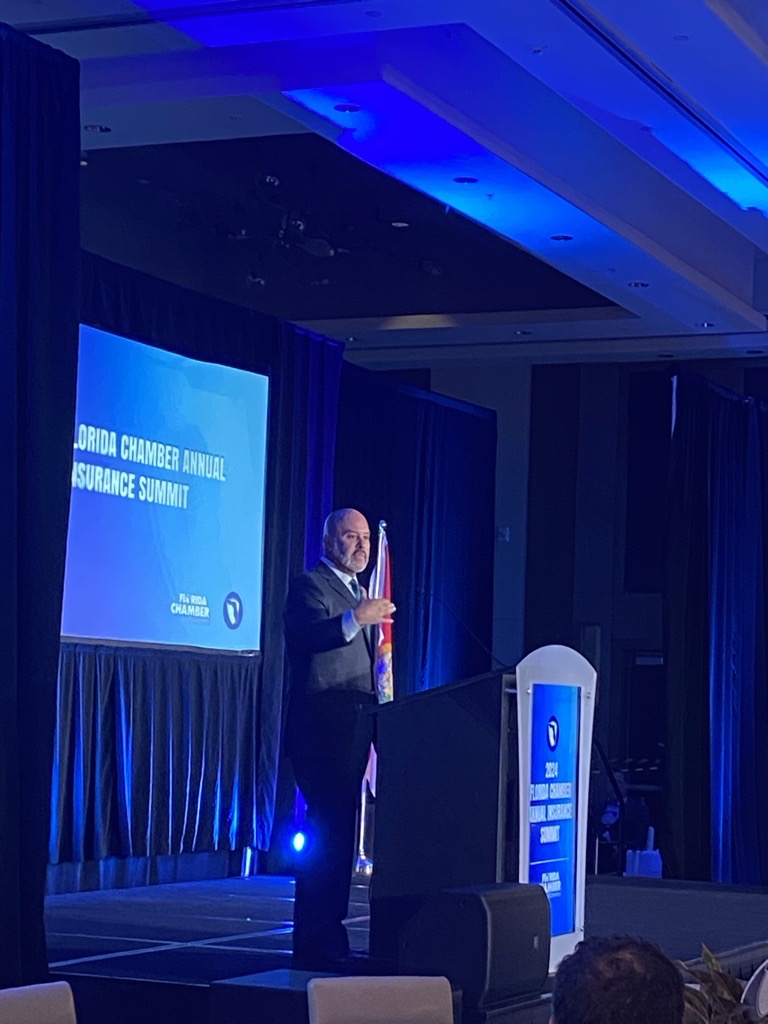 FLChamber's tweet photo. At #InsuranceSummitFL, Sen. @BlaiseIngoglia highlights priorities as Chair of Senate Banking & Insurance, including fortifying Florida’s resilience. Progress starts here! https://t.co/PKUmUTDDGW