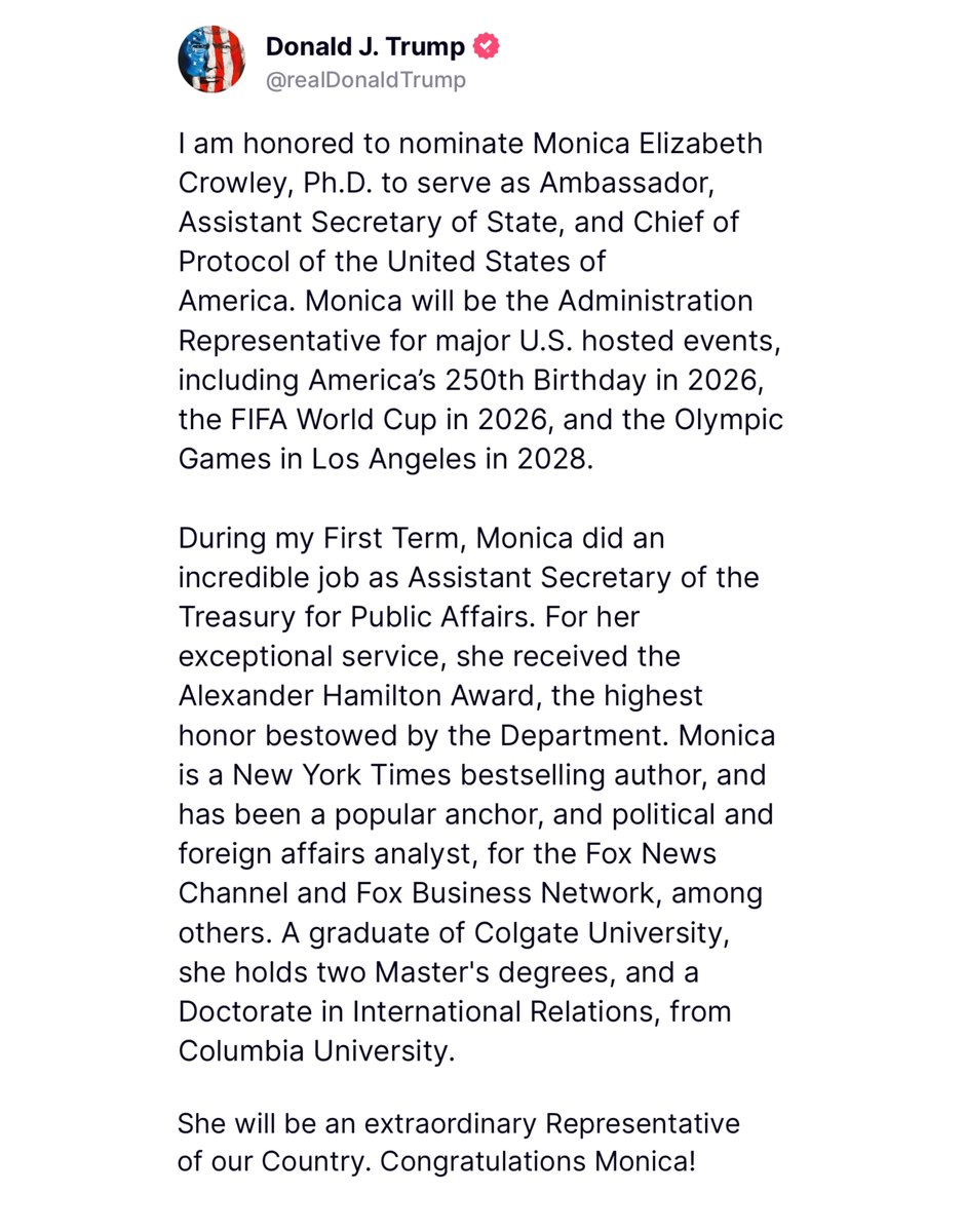 🚨 Congratulations <a href="/MonicaCrowley/">Monica Crowley</a>!